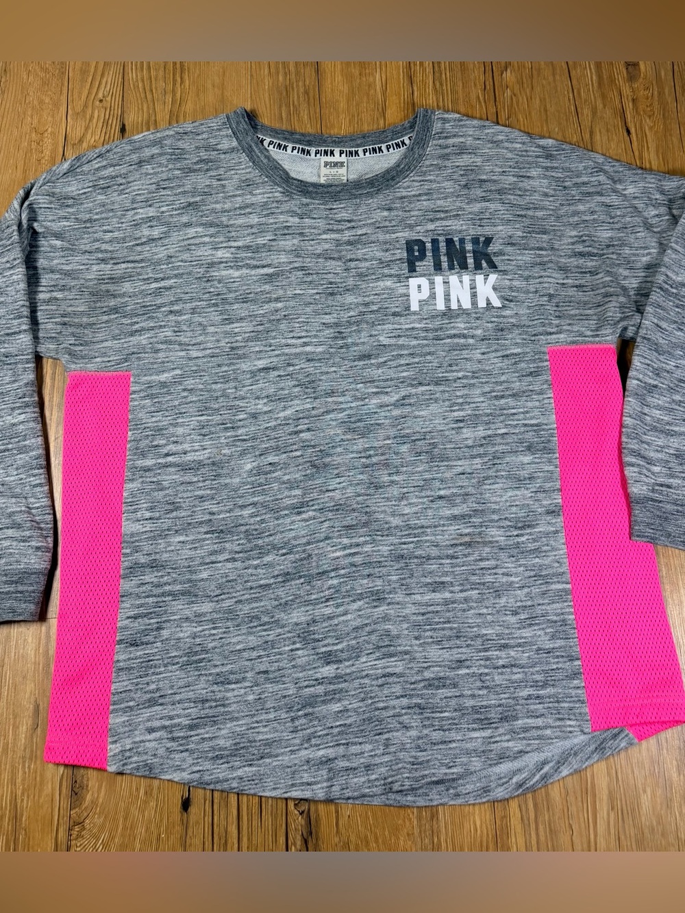 Victoria’s Secret PINK Sweatshirt Women L Gray Neon Pink Mesh Side Panels